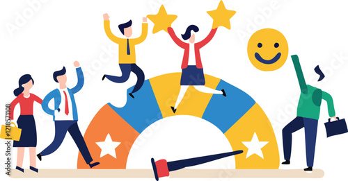 Employee engagement, commitment or motivation to success with company, staff dedication or job satisfaction, productivity or employee recognition