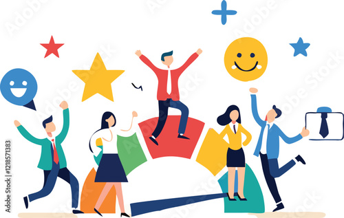 Employee engagement, commitment or motivation to success with company, staff dedication or job satisfaction, productivity or employee recognition