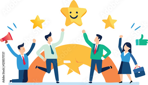 Employee engagement, commitment or motivation to success with company, staff dedication or job satisfaction, productivity or employee recognition