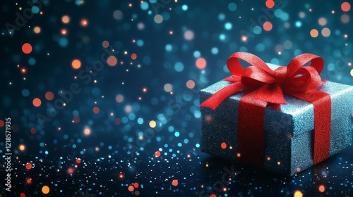 Wallpaper Mural Blıe Background with gift box. A red bow on the box. Torontodigital.ca