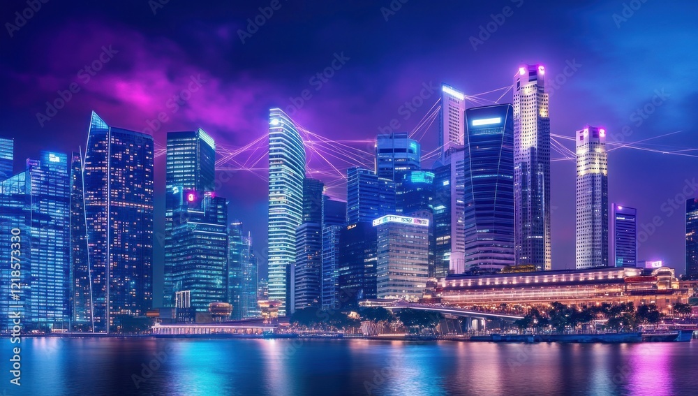 Fototapeta premium Night Skyline of Singapore's Vibrant Metropolis