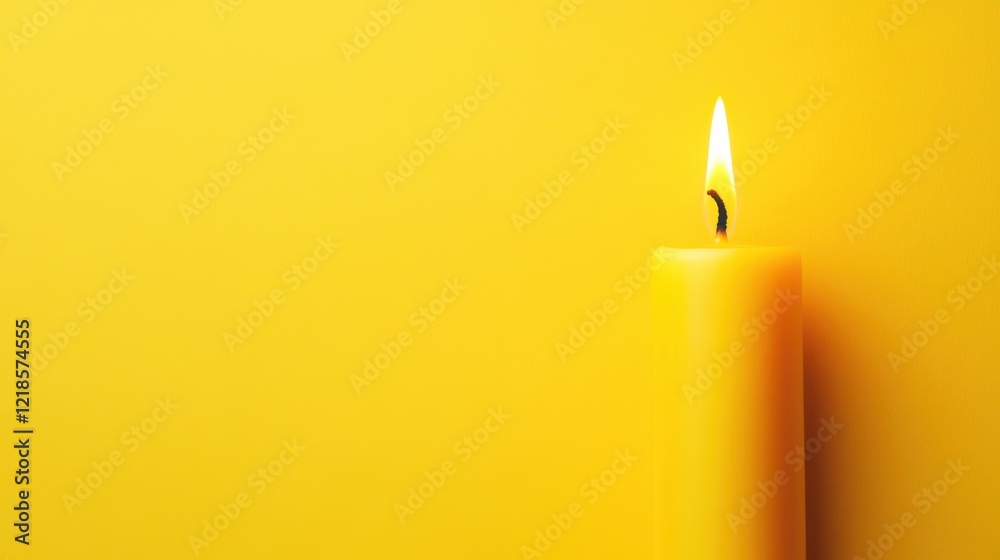 Bright yellow candle glowing against a vibrant yellow background, creating a warm and inviting atmosphere