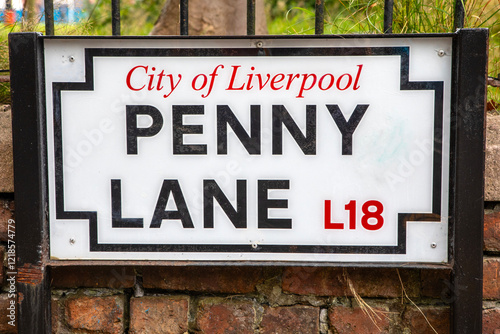 Foto Penny Lane Street Sign in Liverpool, UK