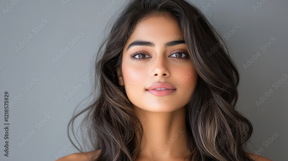 Fototapeta premium young indian woman standing with long straight hair