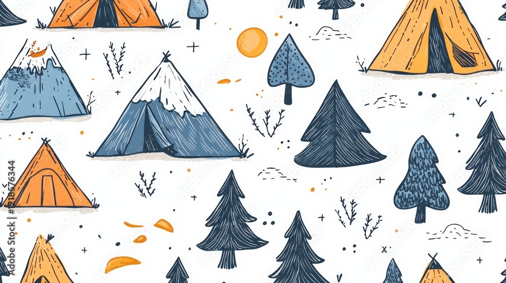 Cute hand drawn vector camping seamless pattern Cute hand drawn vector camping seamless pattern