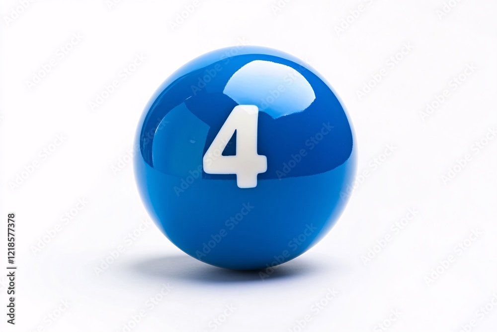 Bright Blue Sphere with Number Four on White Background Bright Blue Sphere with Number Four on White Background