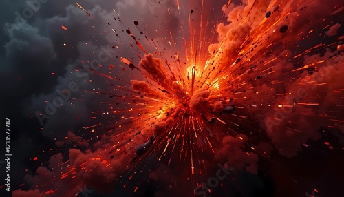 Wallpaper Mural Fiery Explosion Radiating Energy and Debris Through Dark Clouds Torontodigital.ca