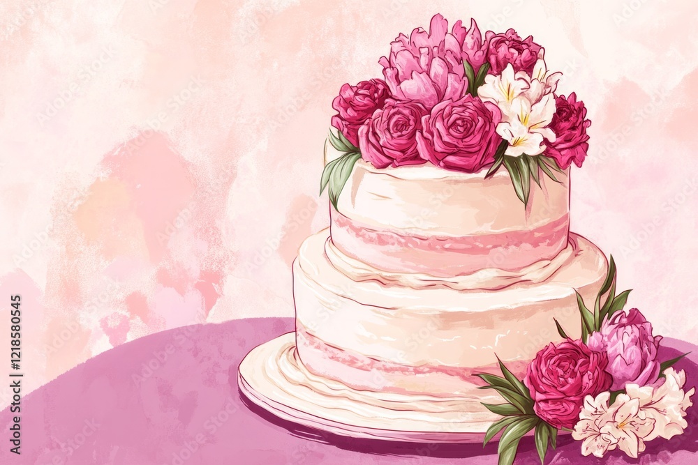 Naklejka premium a pink and lilac colored wedding cake 
