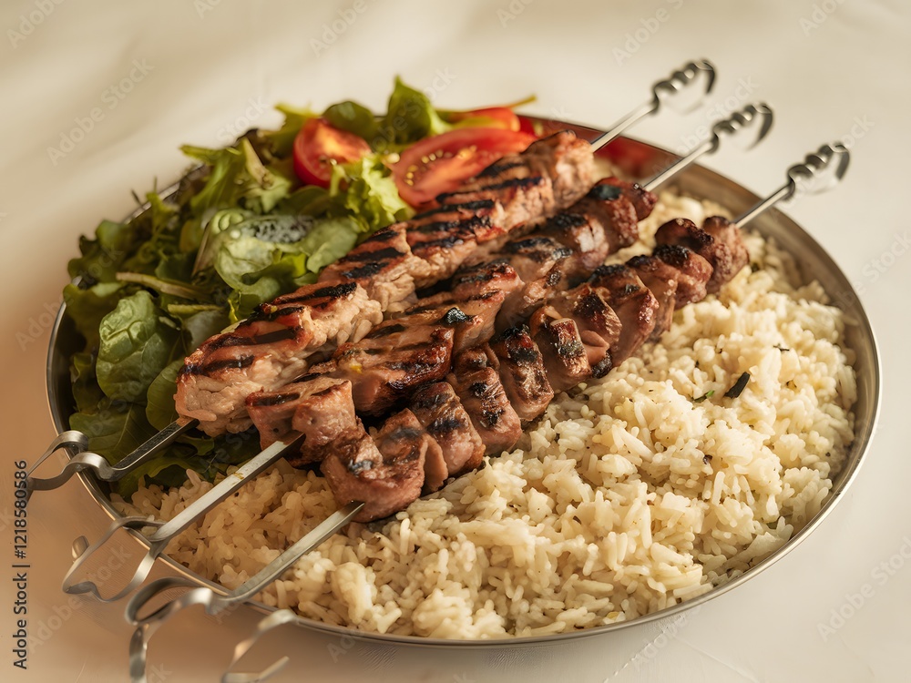 Flavorful Grilled Kebab Skewers with Rice and a Side Salad
Flavorful Grilled Kebab Skewers with Rice and a Side Salad