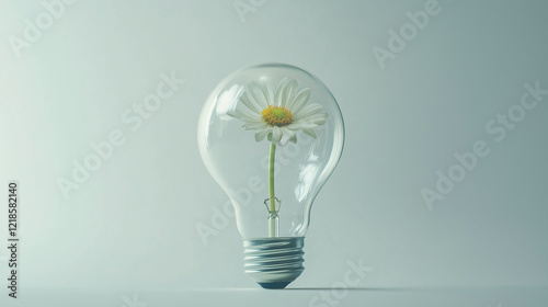 flower growing in a light bulb. green energy concept