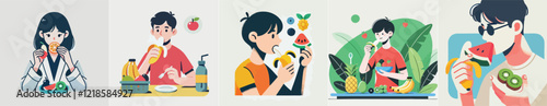 vector image of a person eating fruit