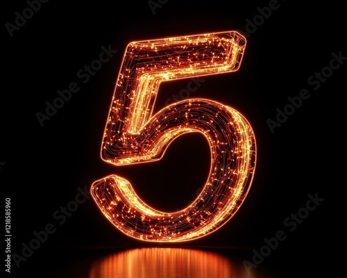 Wallpaper Mural A glowing, illuminated number five in a dark setting, featuring a vibrant sparkly texture that adds depth and interest. Torontodigital.ca