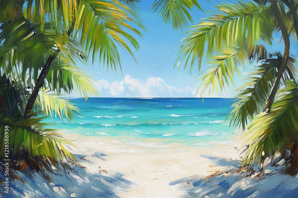 Fototapeta premium bright turquoise water beach, palms clear sky