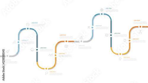 A fourteen-step timeline. A diagram for displaying the steps to achieve a goal. A diagram for a website, presentation, or booklet