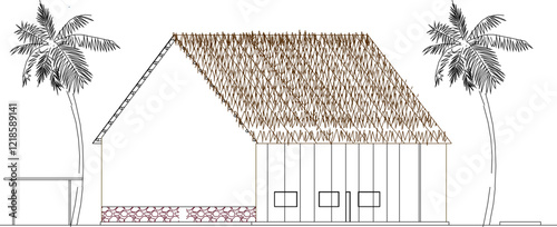 vector sketch illustration of the silhouette of a beachside resort villa building design.eps