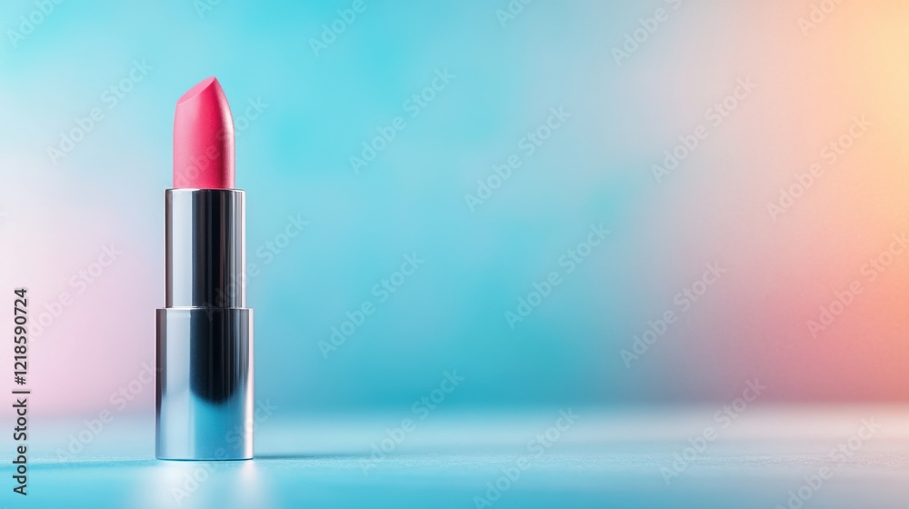 Vibrant Pink Lipstick Displayed on Beautiful Background with Soft Colors for Trendy Cosmetics and Beauty Photography