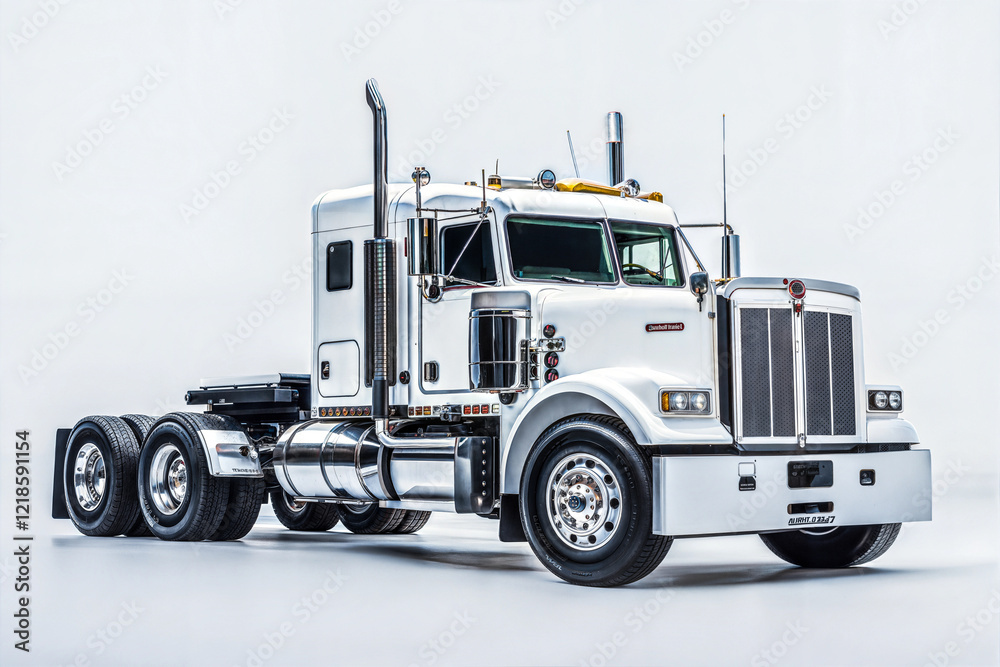 Long White Truck Isolated on White Background: Minimalist and Clean Illustration Long White Truck Isolated on White Background: Minimalist and Clean Illustration