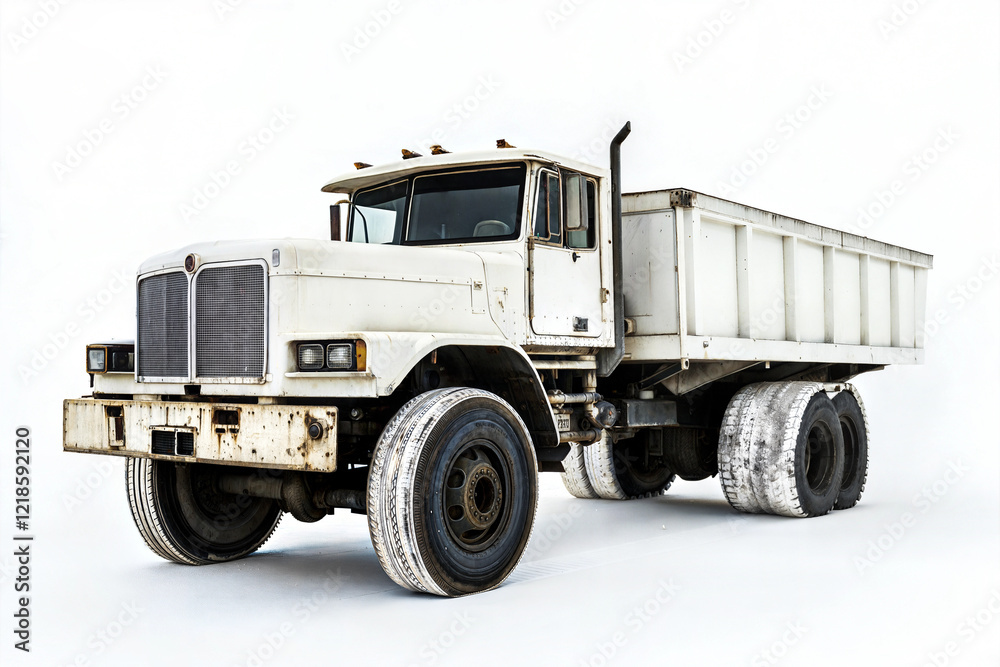 Long White Truck Isolated on White Background: Minimalist and Clean Illustration Long White Truck Isolated on White Background: Minimalist and Clean Illustration