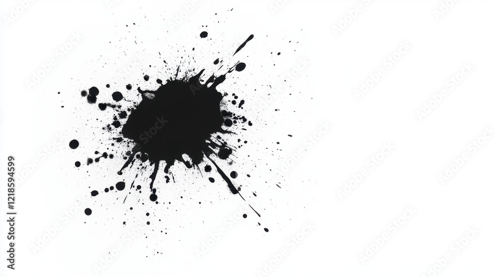 Abstract black ink splatter forming irregular shape on white background Abstract black ink splatter forming irregular shape on white background