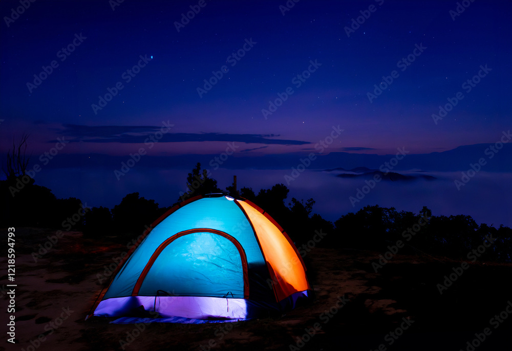 Night camping in mountain Tents Travel and Relaxation