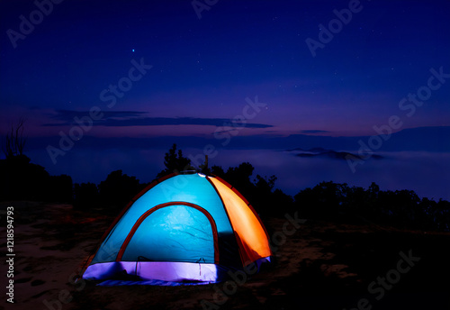 Obraz na płótnie Night camping in mountain Tents Travel and Relaxation w salonie
