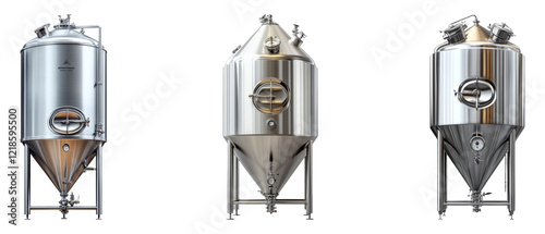 Stainless steel fermentation tanks isolated on a transparent background