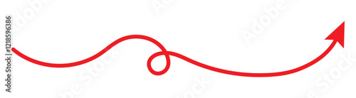  Long Red right side arrow vector. Simple line hand drawn Red arrow. wavy curved Long arrow icon. long line arrow vector. flat style Arrow symbol. arrow on a white background. vector illustration.