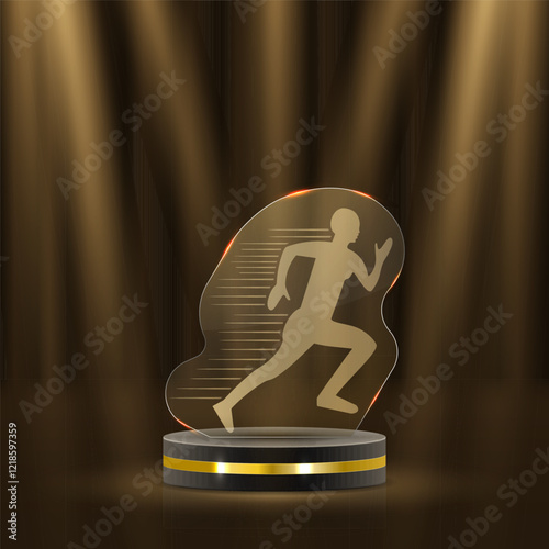 Glass winner trophies. Glass Trophy Awards. First place award, crystal prize and signed acrylic trophies. Glass award trophy or winner prize realistic vector illustration. Transparent crystal plate