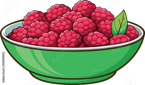 Green bowl overflowing with fresh, juicy raspberries