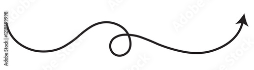 Black arrows set. Wavy and zigzag arrow collection. Doodle sketched thin pointers and direction lines. A collection of hand-drawn arrows in various directions and styles. 