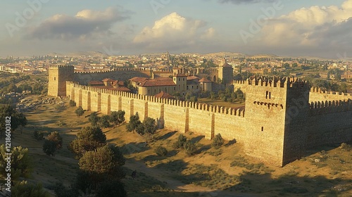 Ancient city wall, sunset, historical town, Spain, tourism