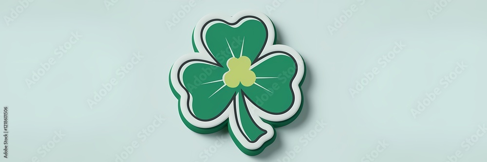 A 3D render of a creative minimalist Saint Patrick's Day poster design with a retro theme.There is green shamrock with a white outline and a yellow center.The shamrock is placed on white background A 3D render of a creative minimalist Saint Patrick's Day poster design with a retro theme.There is green shamrock with a white outline and a yellow center.The shamrock is placed on white background