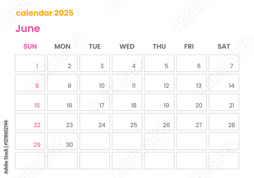 June Calendar 2025 corporate design planner template.
