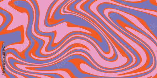 Grioovy psychedelic wave background for banner design. Retro 60s 70s psychedelic pattern. Modern wave retro abstract design. Rainbow 60s, 70s, hippie vector