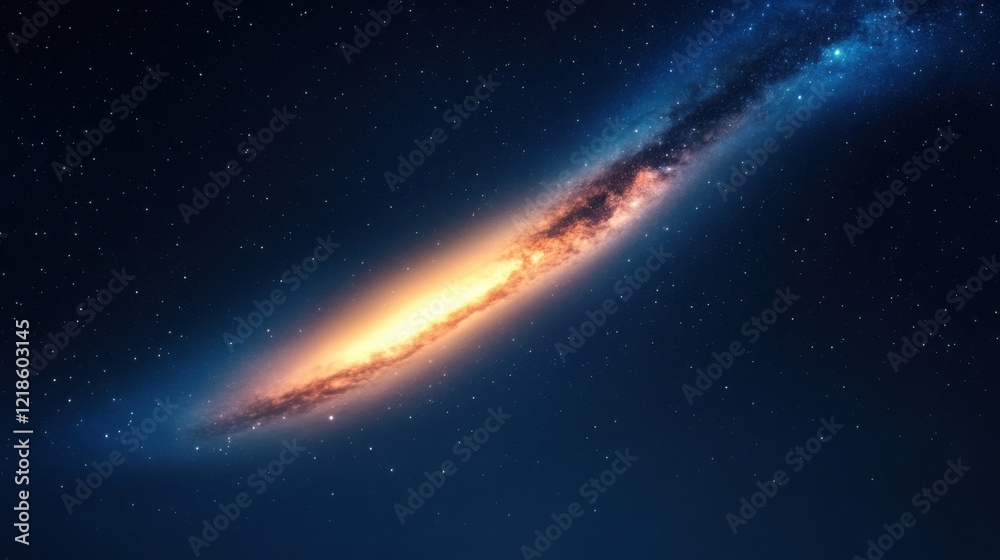 Fototapeta premium A bright comet streaking across the dark night sky, its glowing tail stretching far behind it