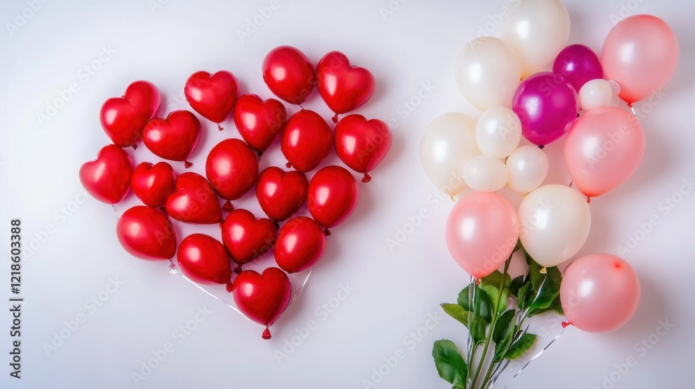 Obraz premium Colorful Heart-Shaped Balloon Arrangement with Unique Accent Balloons Display
