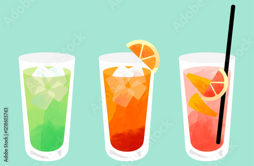 カクテルのベクターイラストセット お酒 アルコール カシスオレンジ サングリア