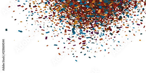 Colorful spotted confetti during holiday celebration template on white background. Concept for Studio shot, holiday celebration event vector illustration.