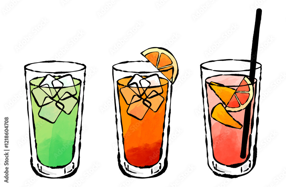 カクテルのベクターイラストセット お酒 アルコール カシスオレンジ サングリア カクテルのベクターイラストセット お酒 アルコール カシスオレンジ サングリア
