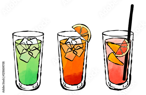 カクテルのベクターイラストセット お酒 アルコール カシスオレンジ サングリア