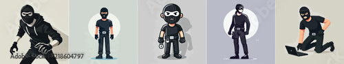 vector image of a thief dressed in black and masked