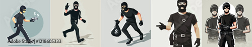 vector image of a thief dressed in black and masked