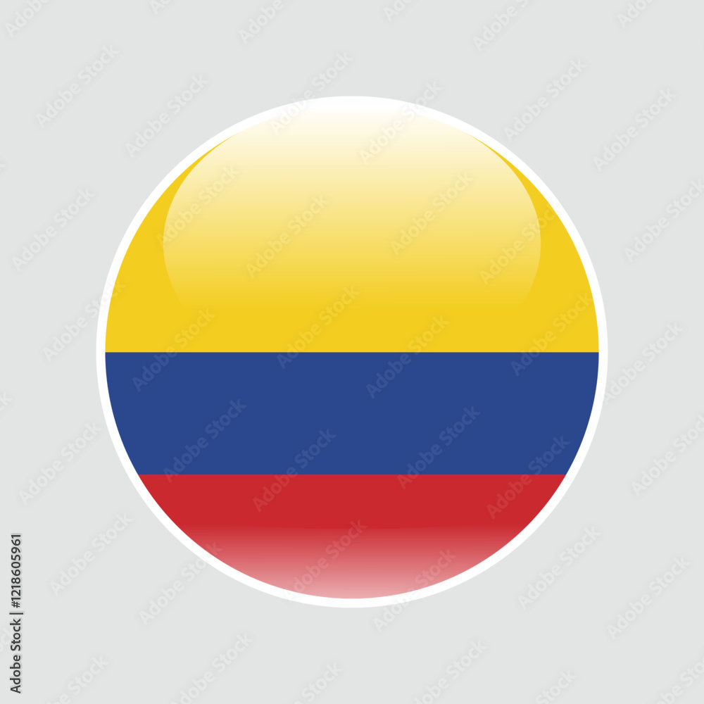 The flag of Colombia. Circle icon flag. Button flag icon. glossy circle badge. 3d illustration. The flag of Colombia. Circle icon flag. Button flag icon. glossy circle badge. 3d illustration.