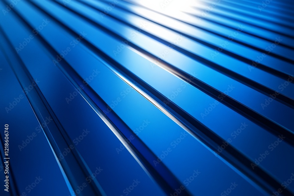 Smooth blue metallic surface with reflections creating an abstract pattern and vibrant textures