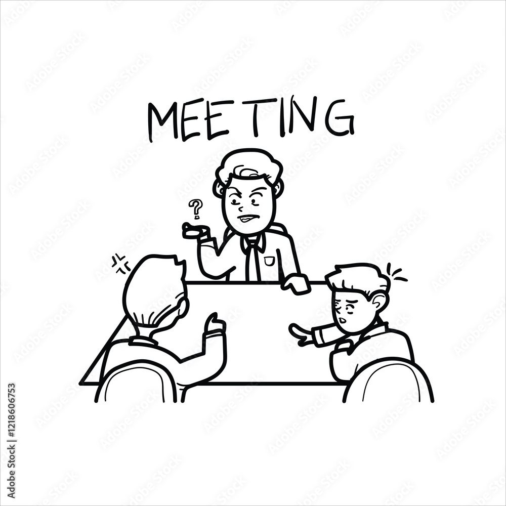 illustration of debate atmosphere during office meeting, cartoon, black and white, business, good for your visual elements, your coloring teaching materials or presentations, vector format illustration of debate atmosphere during office meeting, cartoon, black and white, business, good for your visual elements, your coloring teaching materials or presentations, vector format