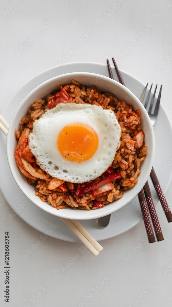 Spicy Kimchi Fried Rice Bowl with Fried Egg Garnish
Spicy Kimchi Fried Rice Bowl with Fried Egg Garnish