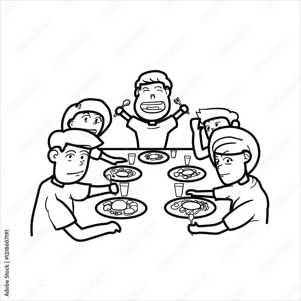 illustration of the atmosphere of breaking the fast in the month of Ramadan, cartoon, black and white, examination, good for visual elements, children's teaching materials, vector format illustration of the atmosphere of breaking the fast in the month of Ramadan, cartoon, black and white, examination, good for visual elements, children's teaching materials, vector format