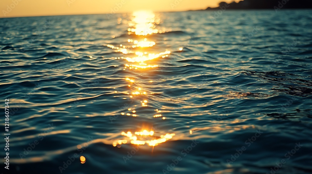 Golden Sunset Glimmering On Ocean Waves Golden Sunset Glimmering On Ocean Waves
