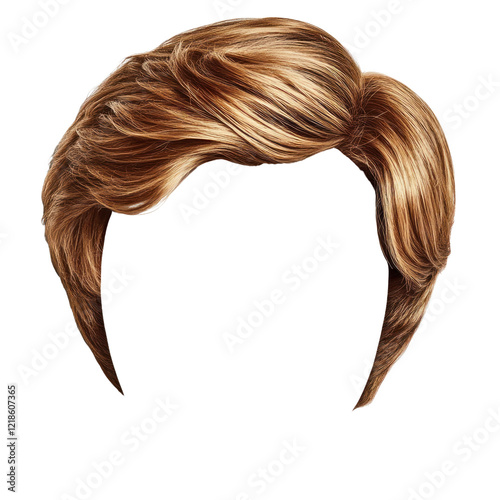 Brown wig design with smooth, styled hair for creative use, hair isolated on a transparent background. PNG