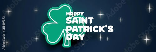 A 3D render of a creative minimalistic Saint Patrick's Day poster with a retro theme. There's a green shamrock with a white outline. The text 